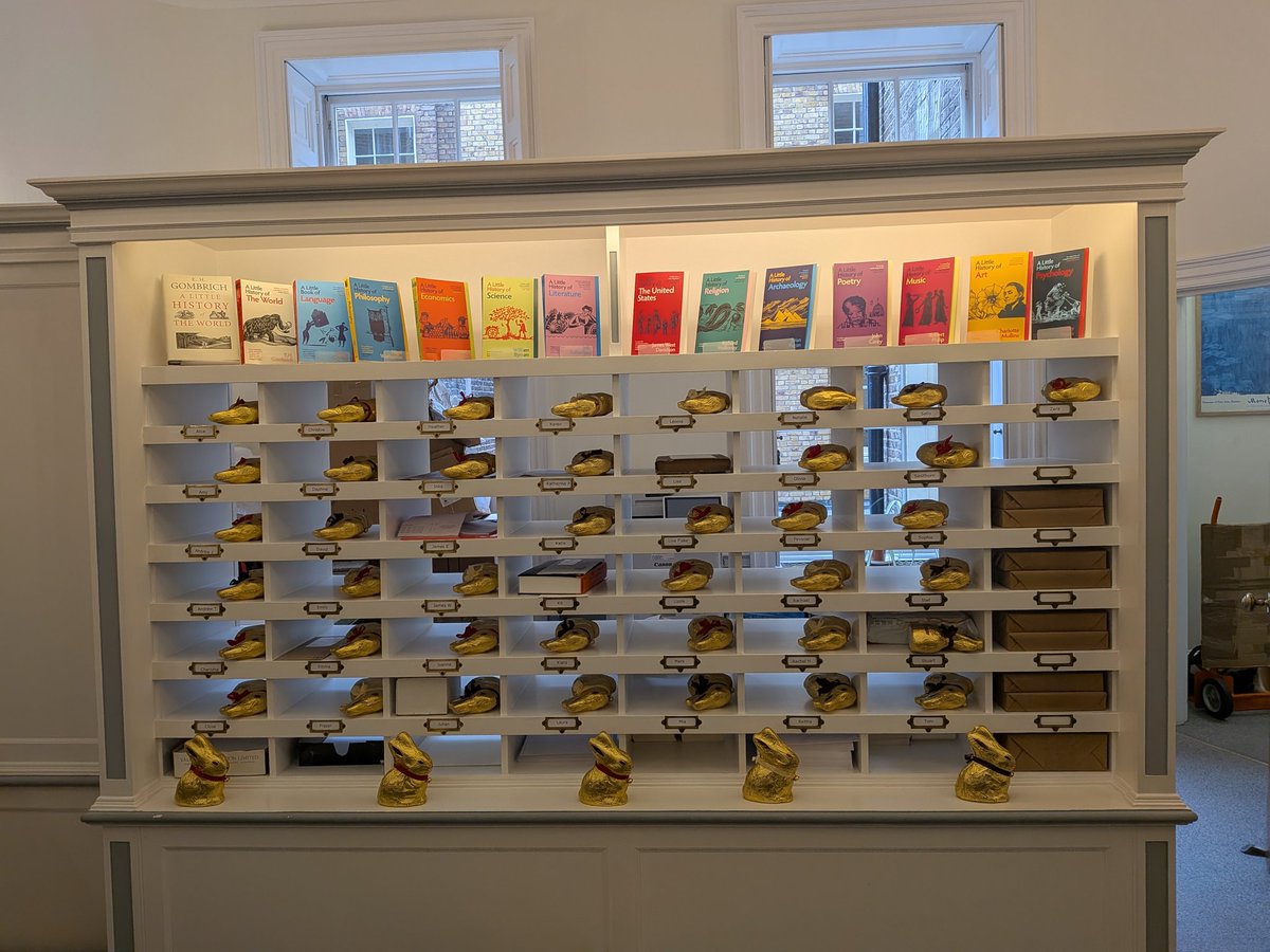 Sally_PR's tweet photo. I was excited to find pigeon holes filled with Lindt bunnies in the @YaleBooks office yesterday. A nice pre Easter treat https://t.co/V2prch5mev