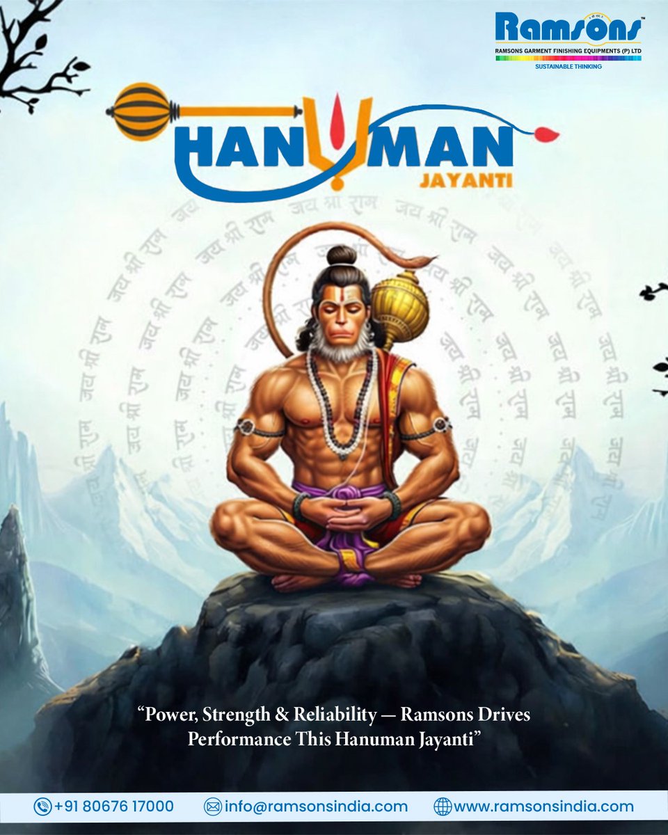 ramsonsindia_'s tweet image. On this Hanuman Jayanti, may strength, dedication, and energy inspire us to achieve greater heights.

Ramsons continues to deliver powerful, efficient, and reliable garment finishing solutions for the industry.

#hanumanjayanti #ramsons #powerandperformance #textileindustry
