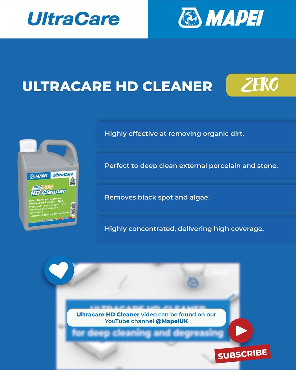 MapeiUKLtd's tweet image. #Mapei UltraCare HD #Cleaner ZERO is a concentrated, high performing, professional #detergent to remove organic dirt and to undertake a deep #clean of #surfaces. buff.ly/bsEGlPU

#cleaning #degreaser #maintenance #tiling #tiler #interiors