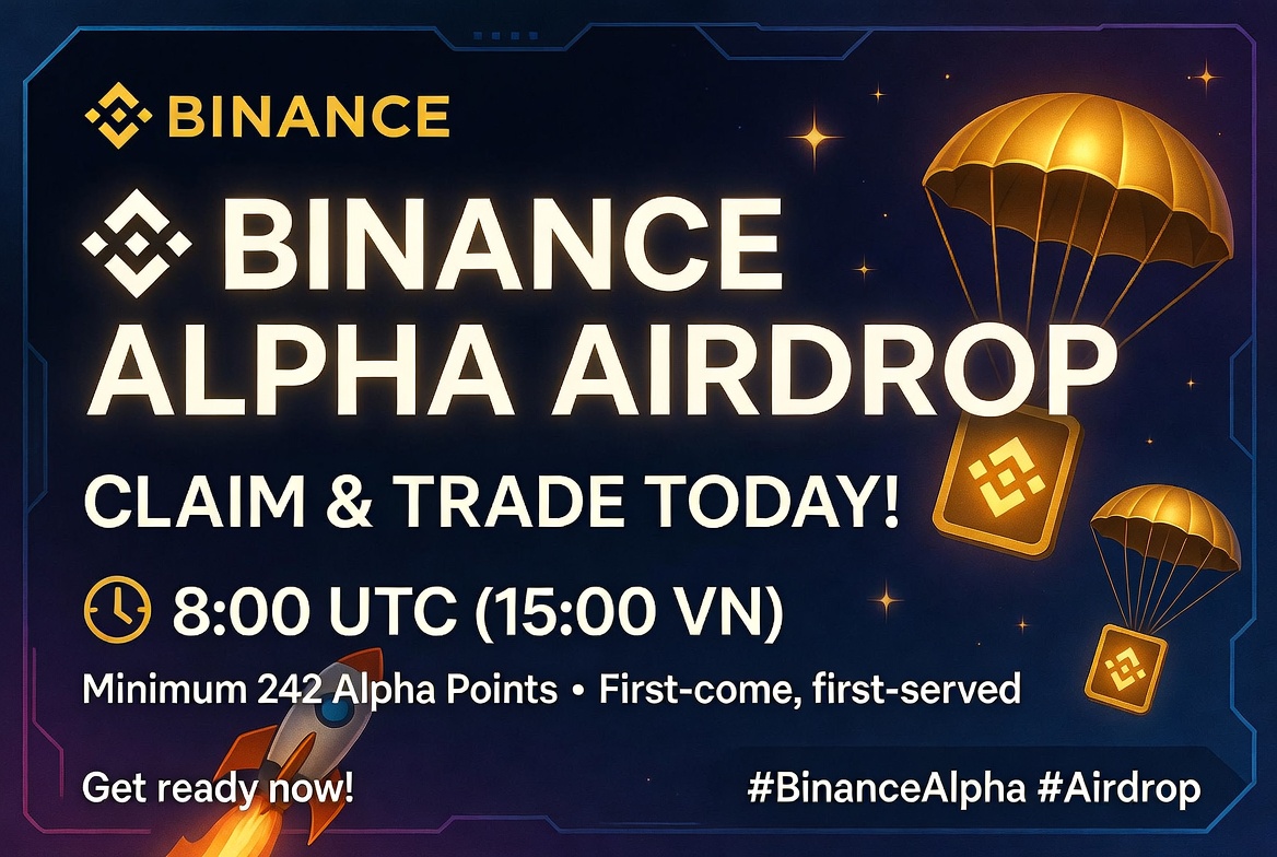 Jinbe_eth's tweet photo. 🚨 Binance Alpha lại drop airdrop nữa rồi anh em ơi! Hôm nay lúc 8:00 UTC (15:00 giờ Việt Nam) mở claim + trade.
Ngưỡng yêu cầu: ít nhất 242 Binance Alpha Points.  
FCFS đến khi pool hết hoặc event kết thúc. Token cụ thể và chi tiết cuối cùng sẽ update từ kênh chính thức của Binance.  
Kèo túi mù dành cho ae đủ điểm 
Anh em vẫn chưa nghỉ cày Alpha à, điểm vẫn cao quá trời cao😌😌