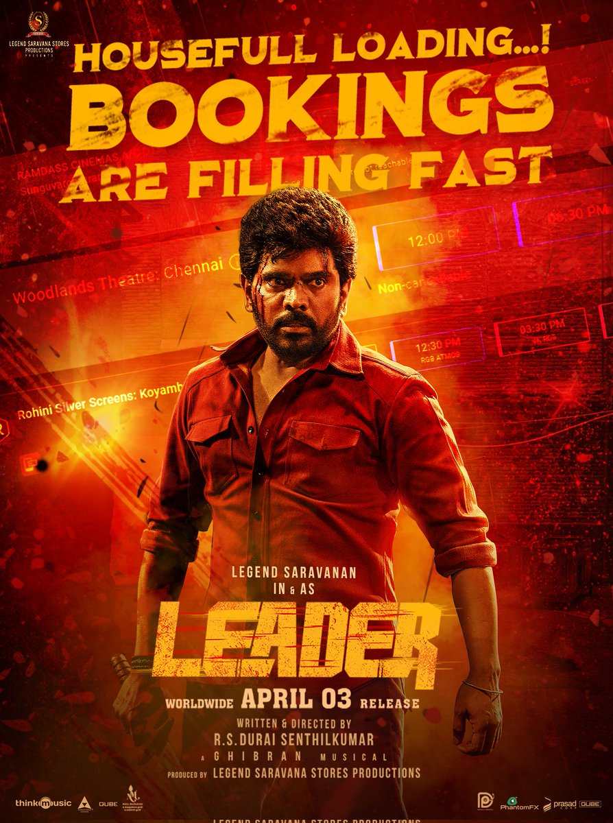 thelegendoffl's tweet photo. Housefull loading and bookings are racing ahead — grab your seats before it’s too late to meet our #Leader !!🥳💥
@thelegendoffl #LegendSaravanan #லீடர் ❤️🔥
#LeaderFromApril3rd
Starring : @yoursthelegend 🔥
A @Dir_dsk Directorial 🎬
A @GhibranVaibodha Musical 🎵 https://t.co/P9VRZwf0cH