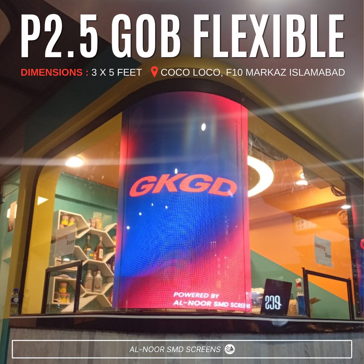 indoorsmdscreen's tweet photo. 📷Alhamdulillah!📷
Successful completion of our latest project — P2.5 GOB Flexible SMD Display installed at Coco Loco, F-10 Markaz Islamabad.
📷 Dimensions: 3 × 5 ft
📷 +923324166643
📷 Visit our website: https://t.co/KfLKBVrO7L
#DigitalSignage #AlnoorSMDScreens #GKGDCOB #GKGDGOB https://t.co/KXtvT4HaW2