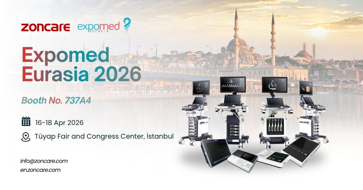 Zoncare's tweet photo. 🌐 Expomed Eurasia 2026
Meet Zoncare in Istanbul!
Let’s explore smarter ultrasound and ECG solutions together.

📅 April 16–18
📍 Booth: 737A4
#ExpomedEurasia #Ultrasound #ECG #Zoncare #MedicalDevices #Healthcare
#Turkey https://t.co/7M2ClcKtFc
