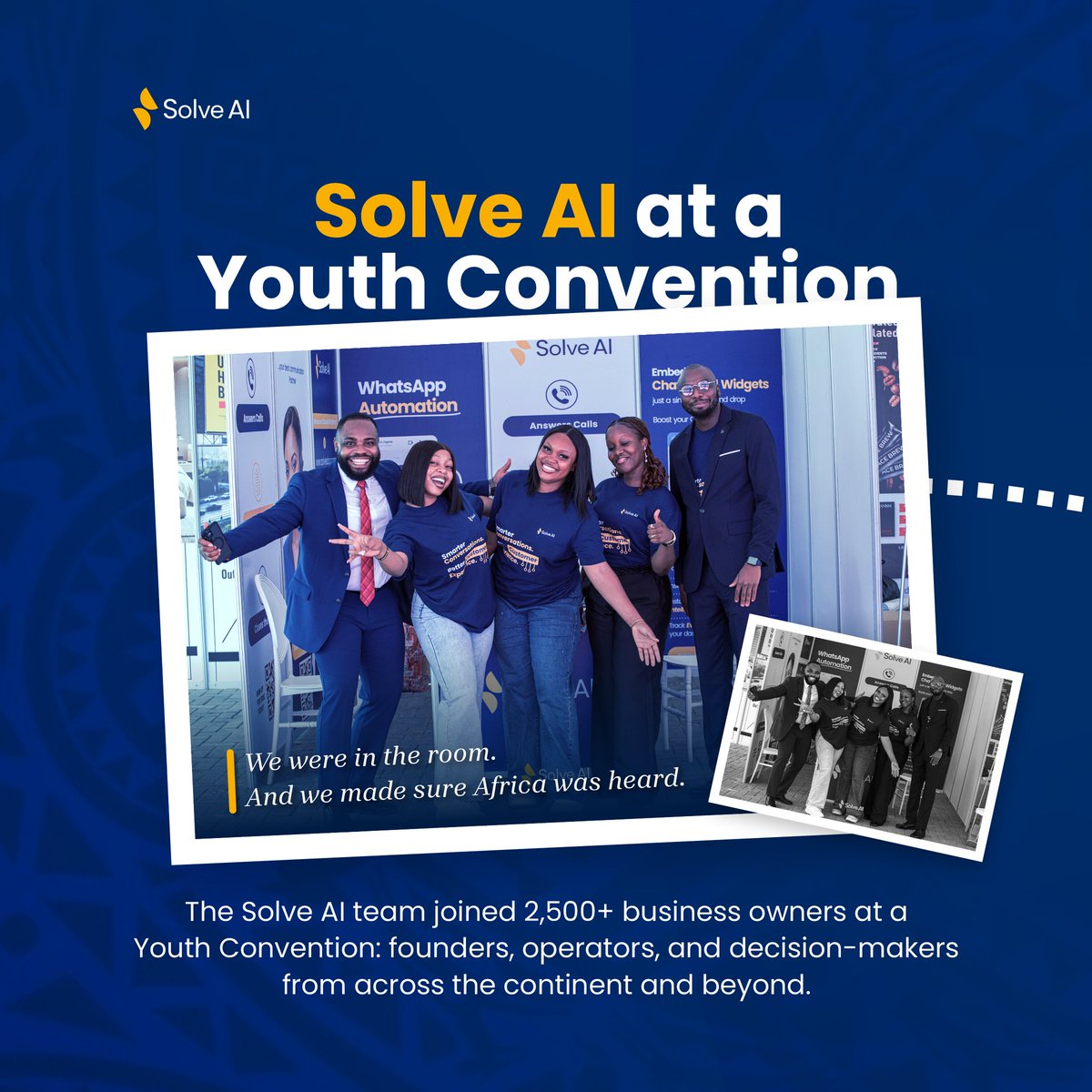solveai_'s tweet photo. We walked into the a Youth Convention with one mission,  to show 2,500 business owners across Africa and beyond what's actually possible with AI. https://t.co/F37DhgoxkV