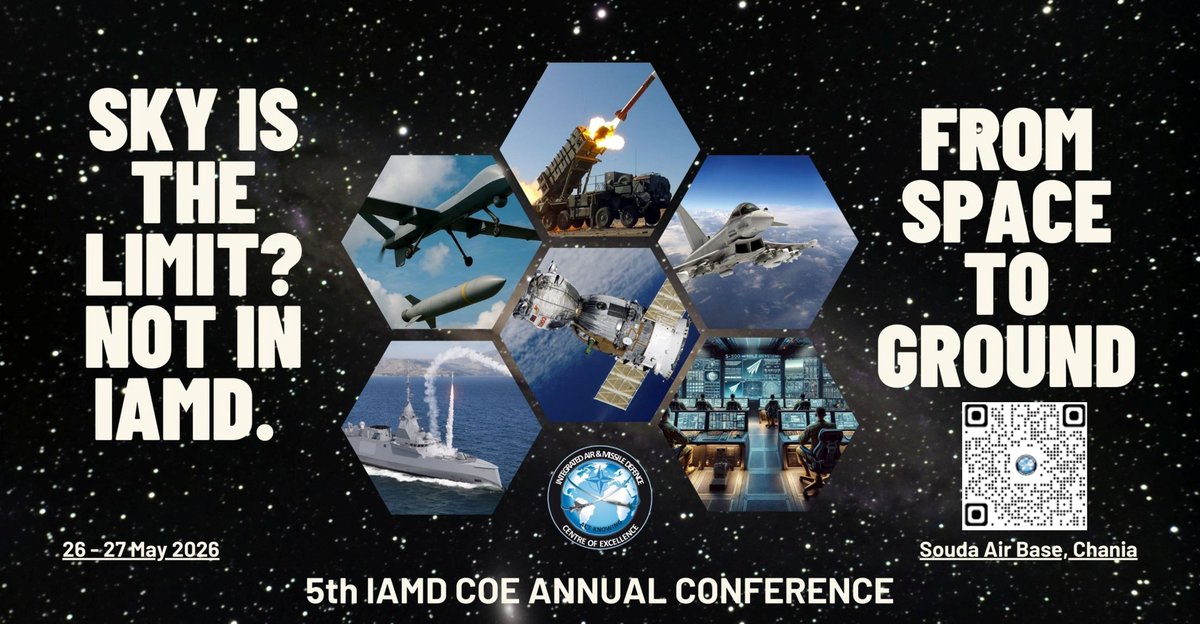 iamdcoe's tweet photo. Integrated Air &amp; Missile Defence Centre of Excellence is pleased to announce that its 5thAnnual Conference will take place at NATO Maritime Interdiction Operational Training Centre premises in Souda Bay Crete, Greece, from Tuesday 26th to Wednesday 27th May 2026. https://t.co/uDtVhkfmuG