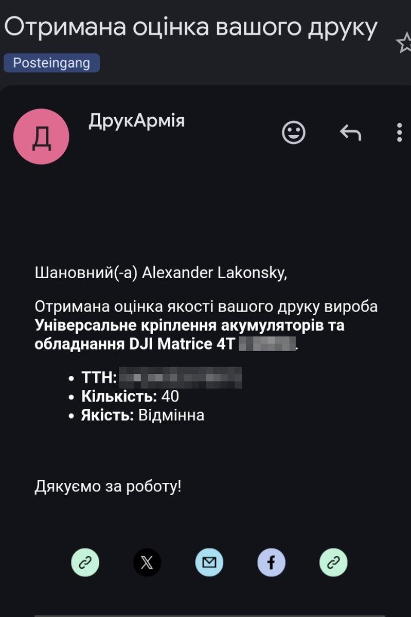 lakonsky's tweet image. #3D #Drucken #Print #Печать #ВСУ #ЗСУ #Украина #Победа #FPV #Дорон #Коптер #Друкармия #Drukarmy

🫡🫡🫡

Мы сделаем ещё больше и ещё лучше. Это великая честь - напрямую помогать #ВСУ / #ЗСУ утилизировать российских оккупантов