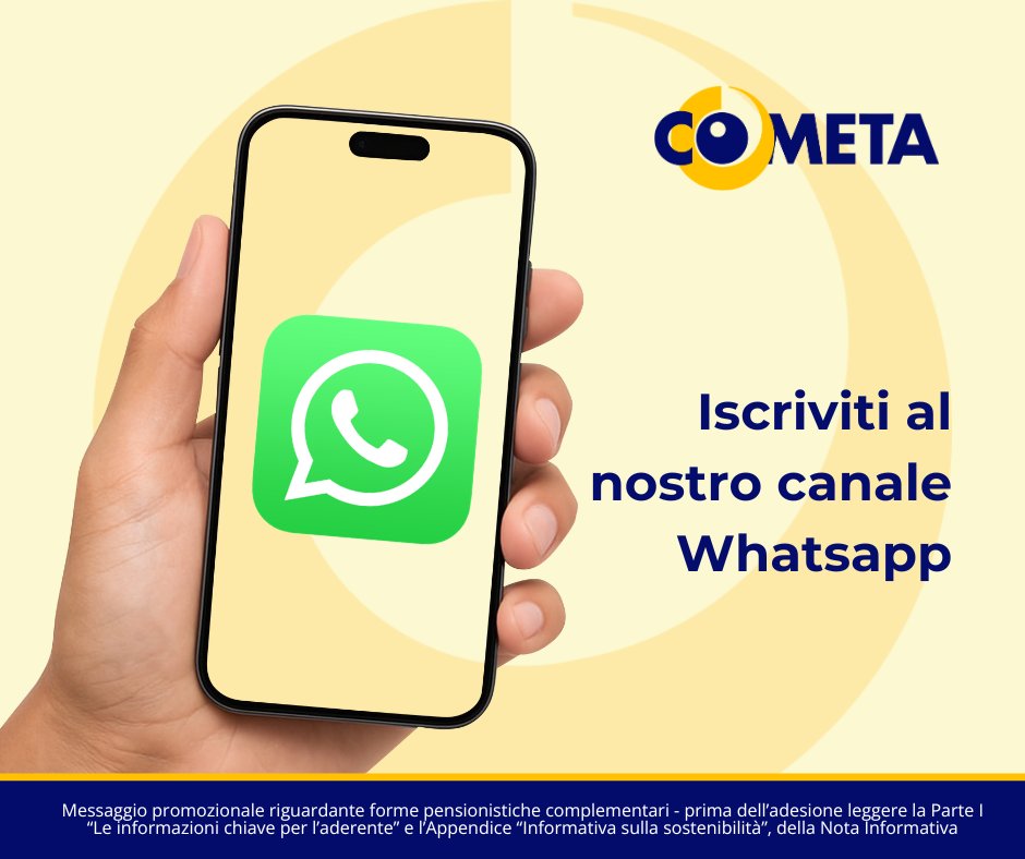 ⌛ È passato poco più di un anno da quando abbiamo aperto il nostro Canale Whatsapp. Siete già quasi 13.000 che ci seguite e vi ringraziamo per questo!
🔗 Se non l’hai ancora fatto iscriviti al link: whatsapp.com/channel/0029Va…
#PensioneComplementare #FondoCometa #Whatsapp #Risparmio