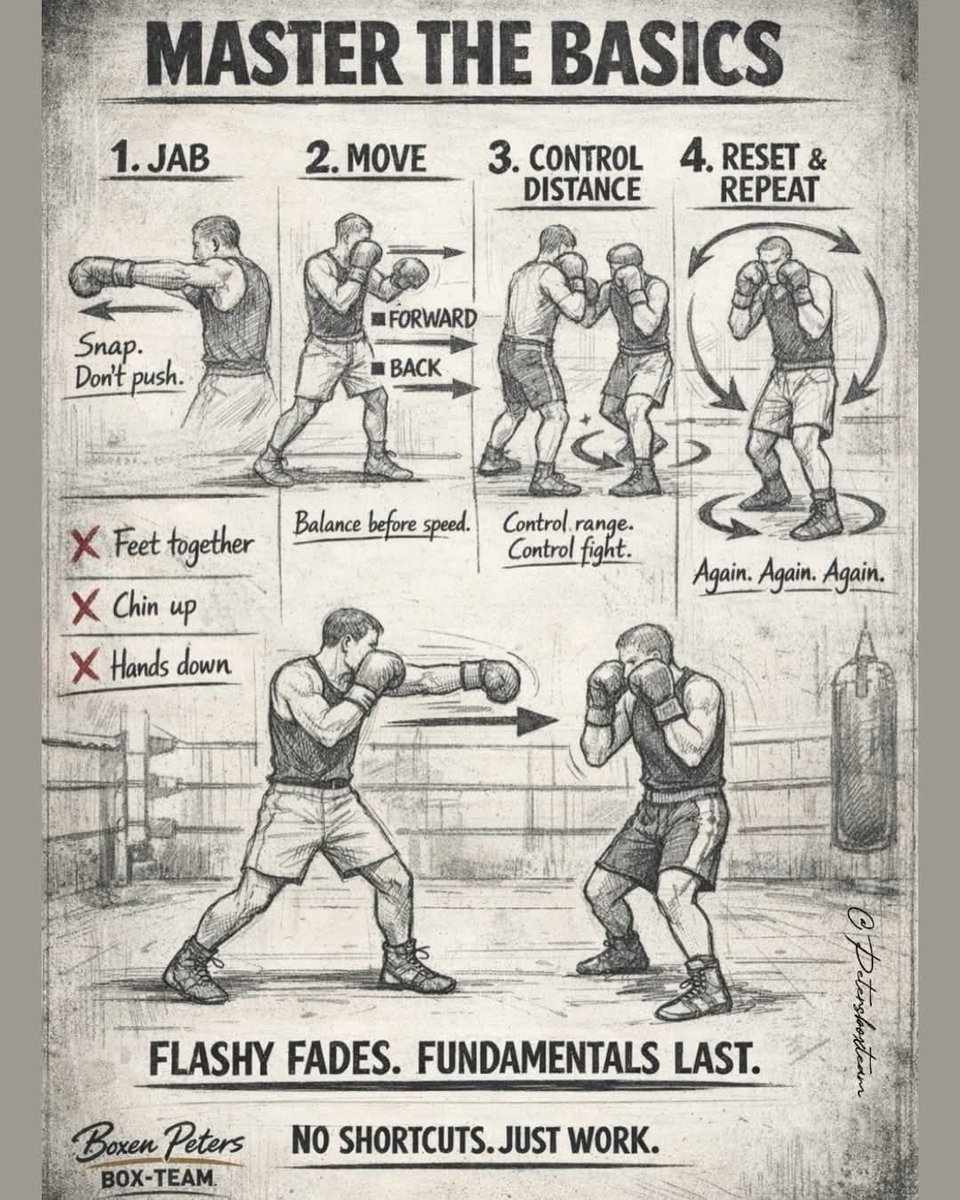 ATCSportsTours's tweet photo. Master the basics. 🥊

Jab with purpose. Move with balance. Control the pace. Reset and go again.

No shortcuts. No excuses. Just discipline, consistency, and work.

Flashy fades — fundamentals last. 💯 https://t.co/JQUbdH2pag