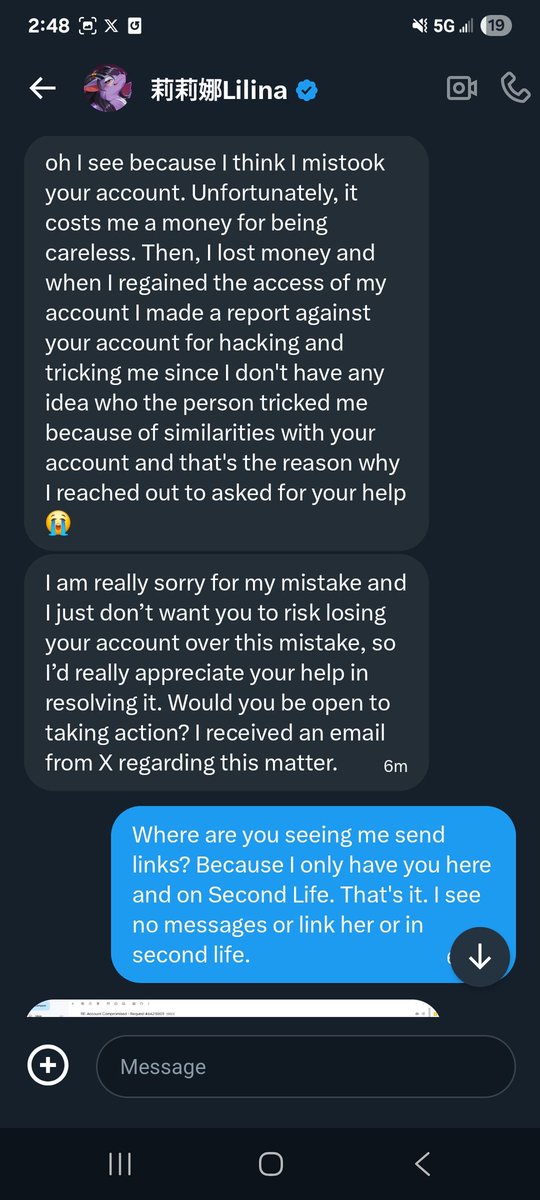 HarperNonsense's tweet photo. Here's another Twitter scam going around that cost me one of my biggest fans. I'm fucking pissed. 

Don't fall for this pathetic shit. Don't click on any links. Ask questions. Report.

#twitterscam https://t.co/qHi58ge53q