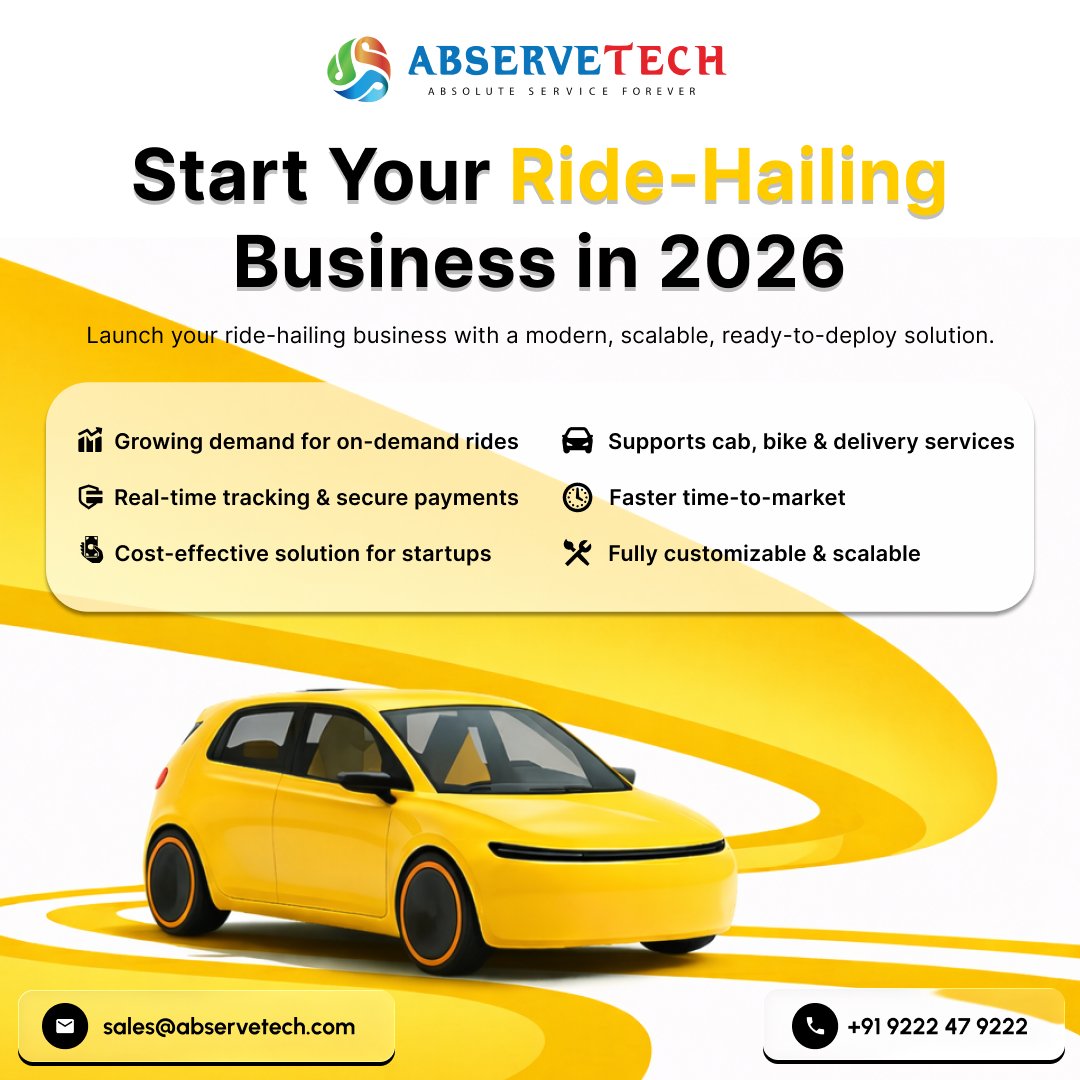 abservetech's tweet image. 🚖 Start Your Ride-Hailing Business in 2026!
Launch your own cab, bike, or delivery service with an easy-to-use and ready-to-go app.

#RideHailing #StartupBusiness #appdevelopment  #india  #usa  #uk #uae #canada #australia #saudiarabia #singapore #southafrica  #japan #brazil