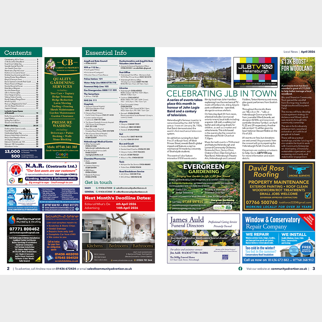 Celebrating JLB in Town: A series of events takes place this month in honour of John Logie Baird and a century 
 of television. Full story, and for the rest of our eBook, CLICK HERE: tinyurl.com/yc356rt2