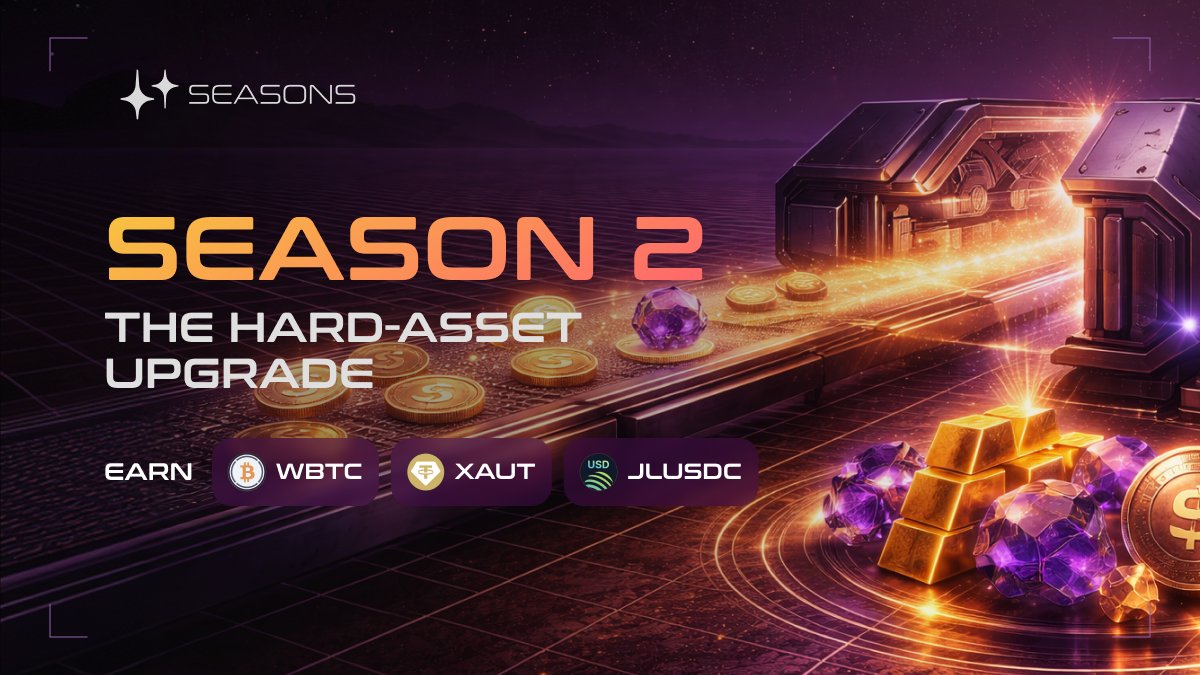 🚨 Season 2 is LIVE! 🥳

All Seasons nodes have started receiving Yield in ⤵️
 $wBTC , $XAUt,  &amp; $jlUSDC.  

Pure liquid cashflow via a mechanism that turns your wallets into on-chain high-yield savings accounts.💰

Know more <a href="/SEAS_onchain/">Seasons</a>. ✨