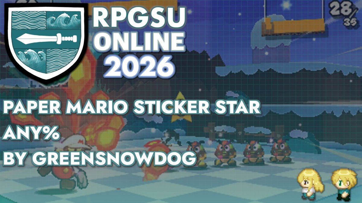 rpgsumarathon's tweet photo. RPGSU Online 2026

We take a surprise trip to the Mushroom Kingdom with GreenSnowDog and a not so 3D Mario in Paper Mario Sticker Star - Any%

https://t.co/xBJ1Zjqc5O https://t.co/rp6QncjzzN