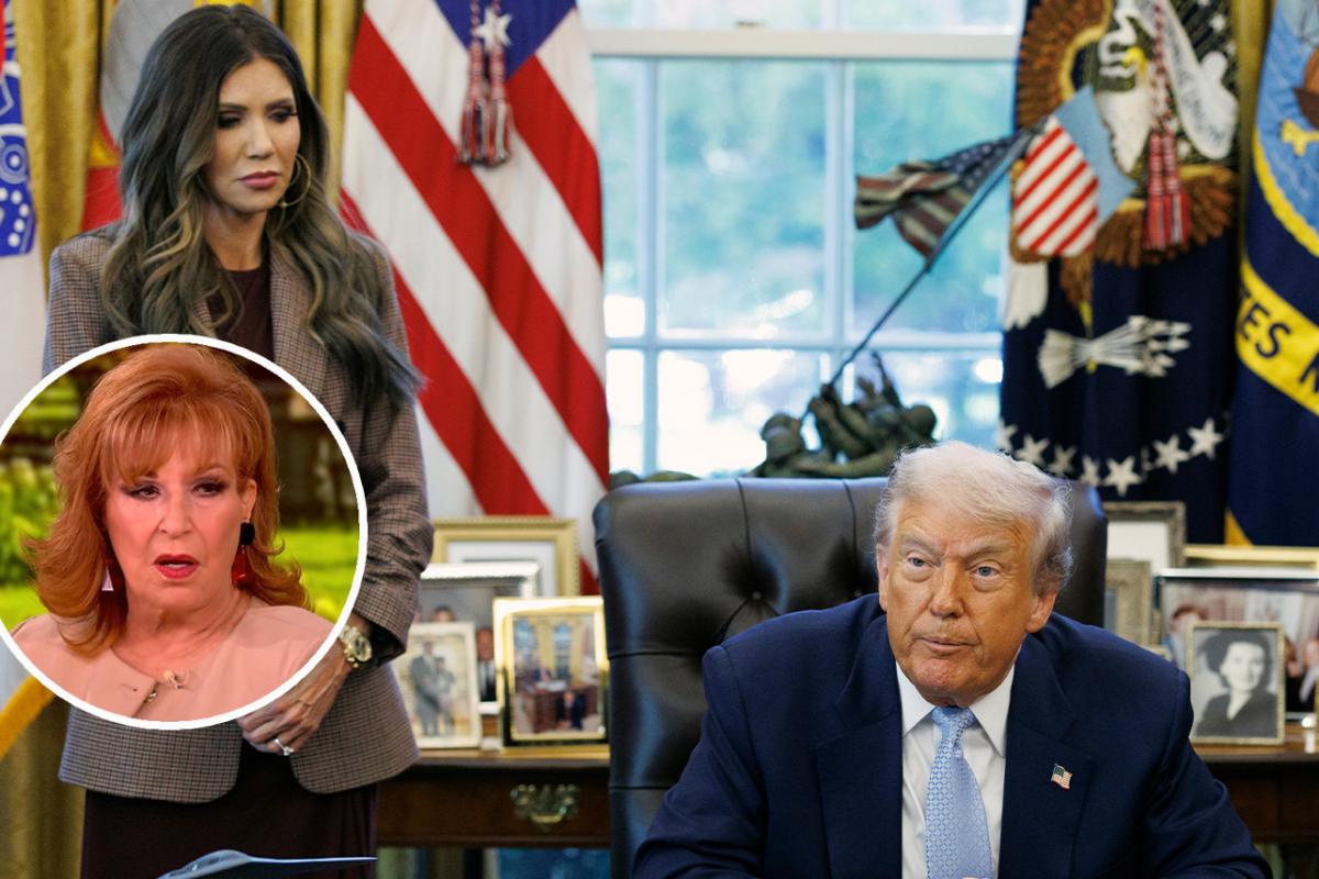 decider's tweet image. Joy Behar jokes on #TheView that President Trump won't get a dog because "he's afraid Kristi Noem will shoot it" trib.al/pwQ6vMK