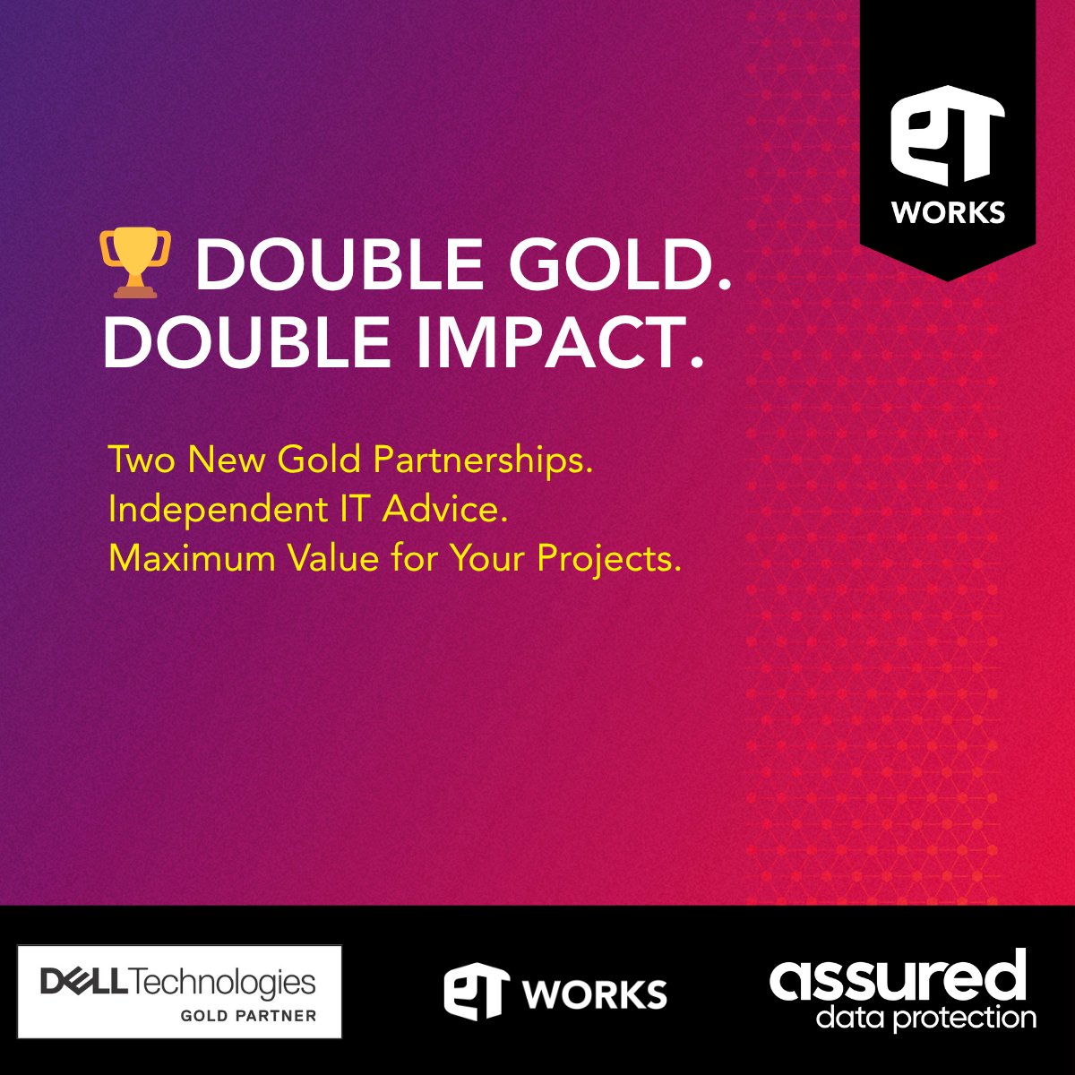 etworksit's tweet image. ET Works hits Double Gold!
 Double Gold with Dell and Assured Data Protection means smarter infrastructure, stronger data protection, and independent IT advice for your project.

#ETWorks #DellTechnologies #AssuredDataProtection  #IndependentITAdvisor #InfrastructureExcellence
