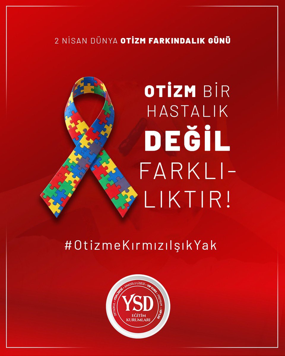 ysdkolejii's tweet photo. 2 Nisan Dünya Otizm Farkındalık Günü

Otizm bir hastalık değil, farklılıktır.
Farklılık ise toplumumuzun en değerli zenginliğidir.

 #OtizmeKırmızıIşıkYak https://t.co/oxqrxjHJyL