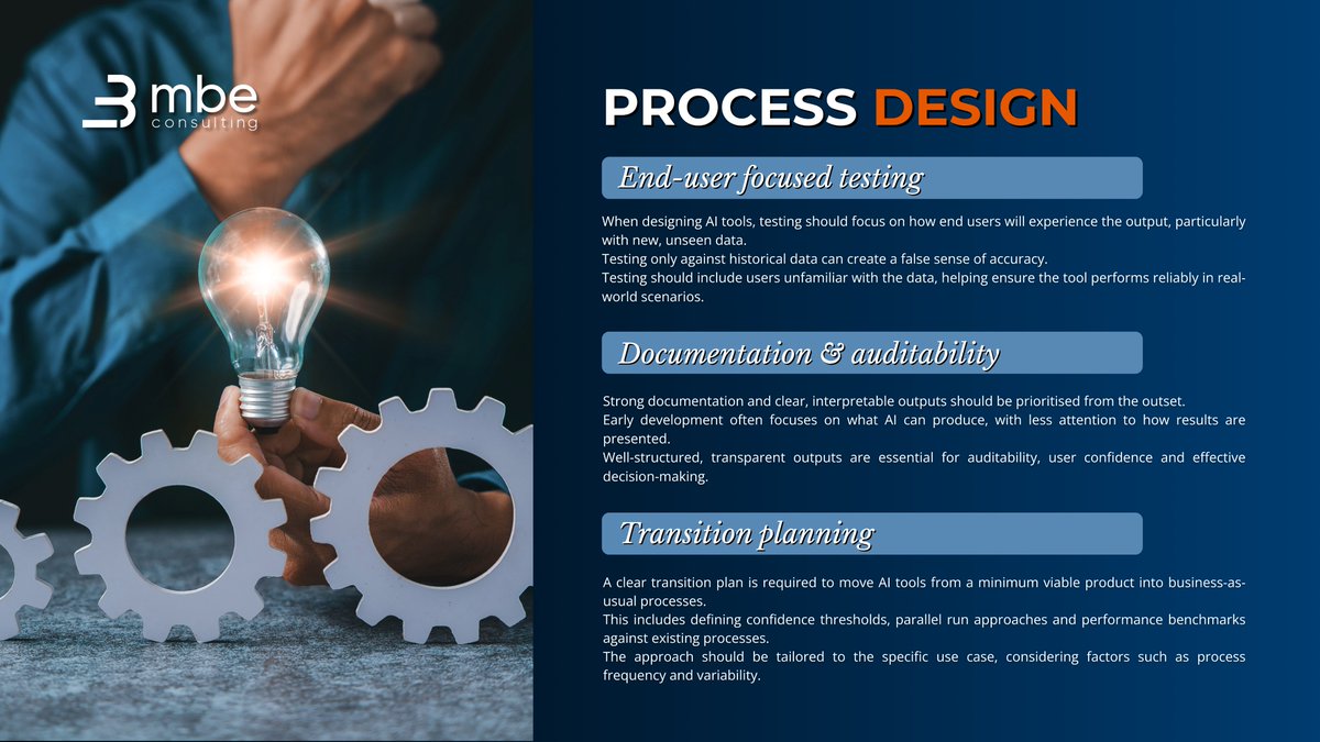 MBE_SA's tweet photo. Most actuarial conversations focus on capability. The real differentiator is process design. Even the most advanced AI won’t deliver value without the right structure.

At MBE Consulting, we design processes that ensure AI and advanced tools work in practice, not just in theory. https://t.co/Rnfg5TtkeR
