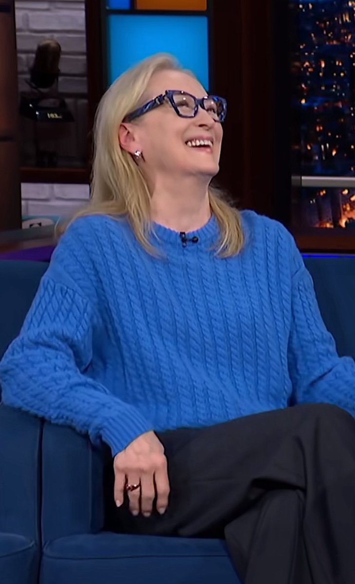 itsnotaboutabby's tweet photo. I’m still NOT OVER the fact that Meryl wore a cerulean sweater — did not see that coming for this press tour at all! 🩵 #Streep #TDWP2 https://t.co/EjvbqCbudi