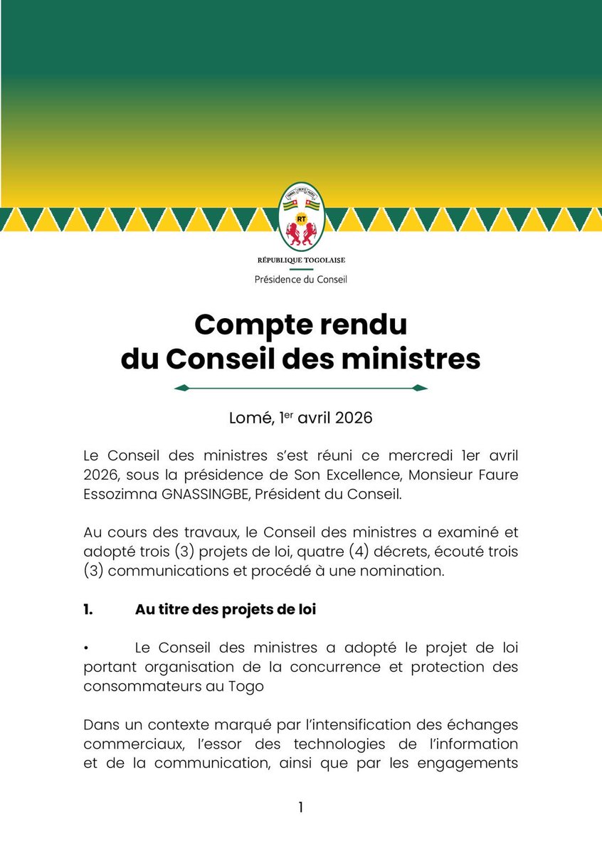 Présidence du Conseil du Togo tweet media