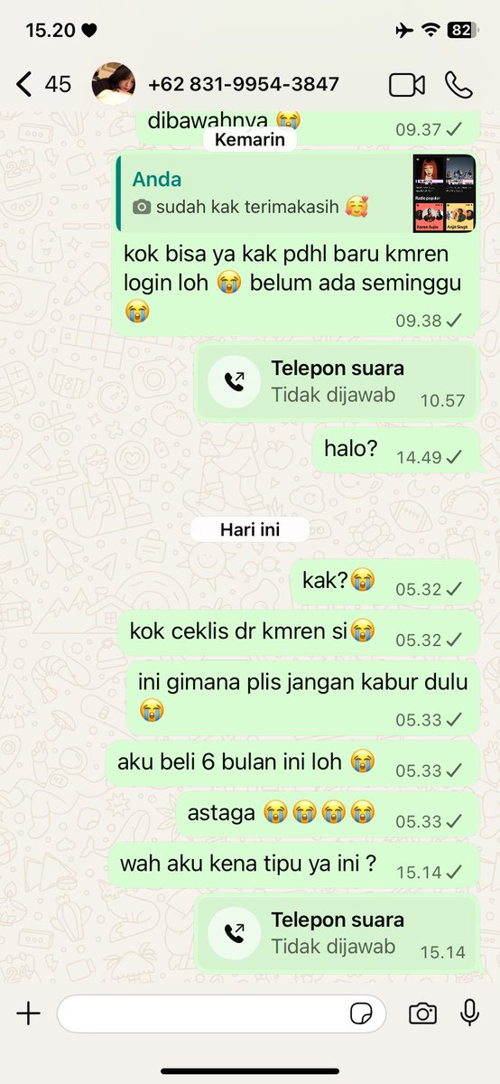 JeongNiHan's tweet photo. @__911Kalana @ofJcourney YAHHH ternyata scam ? 😭😭😭 mana udah beli spo 6bulan. pantes aku chat ckls 1 mulu 😭 https://t.co/l1wxebJG4N