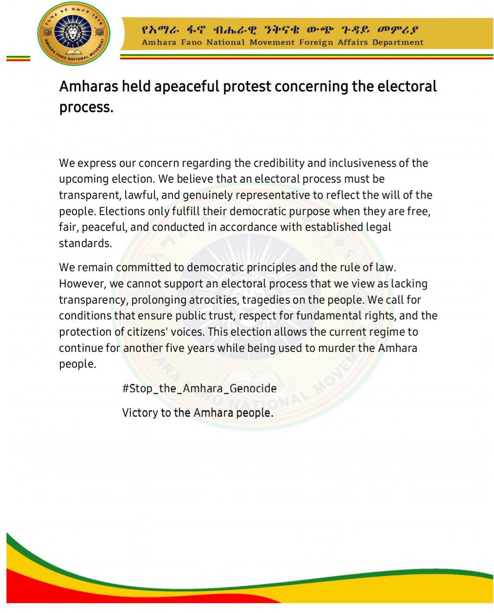 Amhara Fano National Movement - Foreign Affairs tweet media