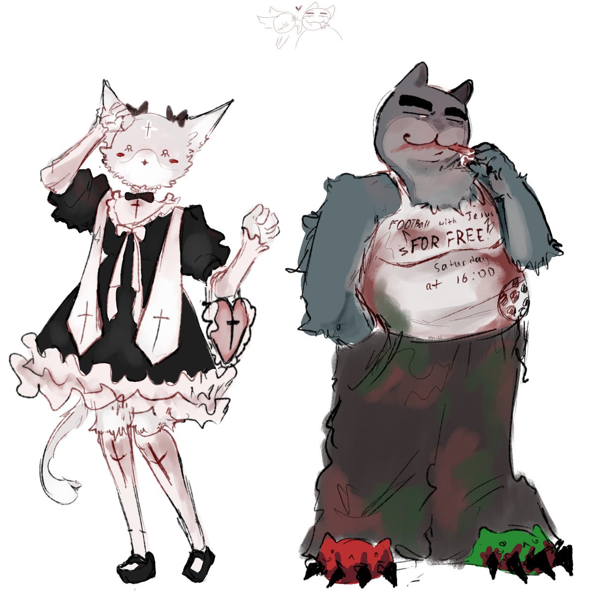 Oyochi13's tweet image. Cat women I like meow meow (my first time drawing furries pls bear with me) 

#mewgenics #marshmallow #gulliotina #morana #lucy