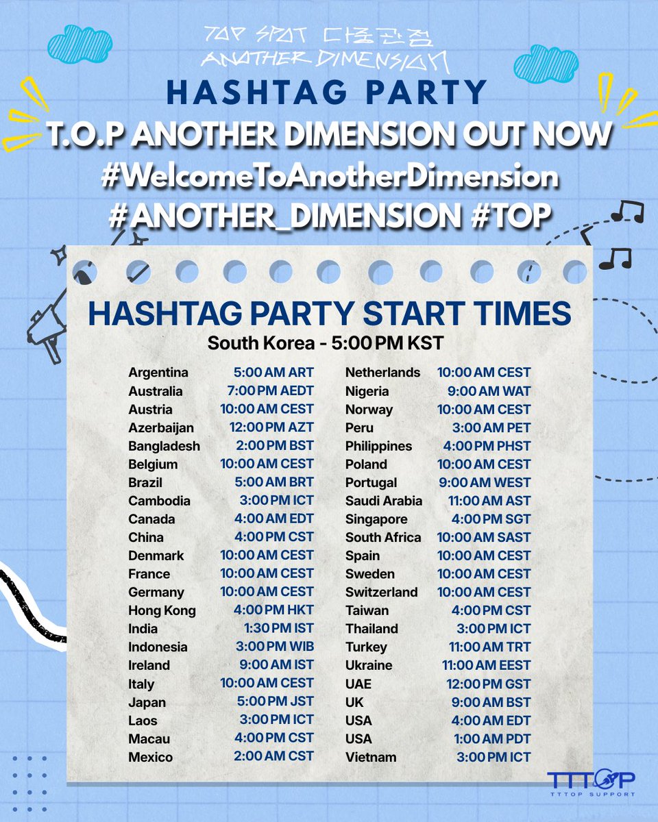 T.O.P is BACK! 🔥

We’re just ONE day away from the drop of Another Dimension!

We’re kicking things off 24 hours from now with a global hashtag party! 🎉🥳 Join us on April 3, 2026 at 5PM KST 🇰🇷 — one hour before the official release — and let’s make some serious noise! 🔝