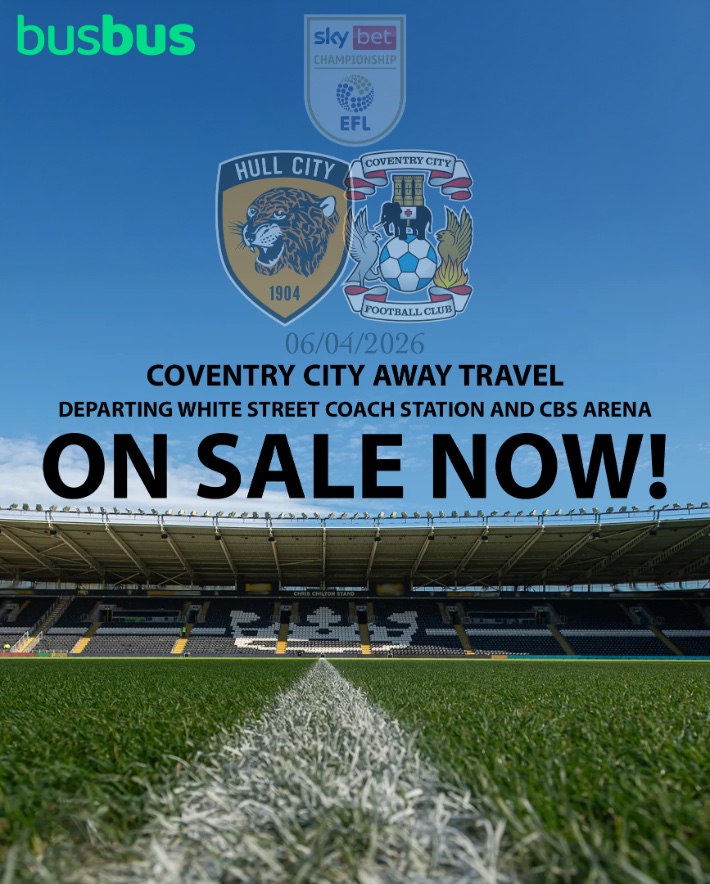 BusBus_UK's tweet image. Seats for our next two Coventry City away days are going FAST!

Only £24 return leaving Coventry Arena and White Street shopping park. There is no easier way to follow the Sky Blues on the road.

Make sure you don't miss out here.. busbus.uk/coventrycity/e…

#PUSB #BusBus