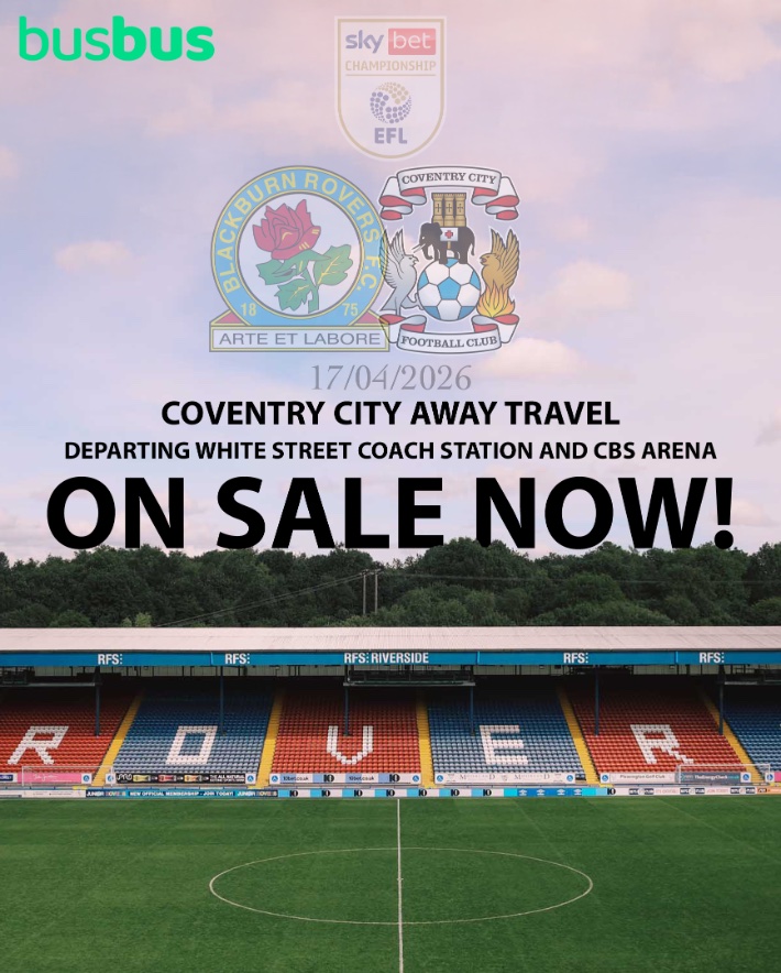 BusBus_UK's tweet image. Seats for our next two Coventry City away days are going FAST!

Only £24 return leaving Coventry Arena and White Street shopping park. There is no easier way to follow the Sky Blues on the road.

Make sure you don't miss out here.. busbus.uk/coventrycity/e…

#PUSB #BusBus