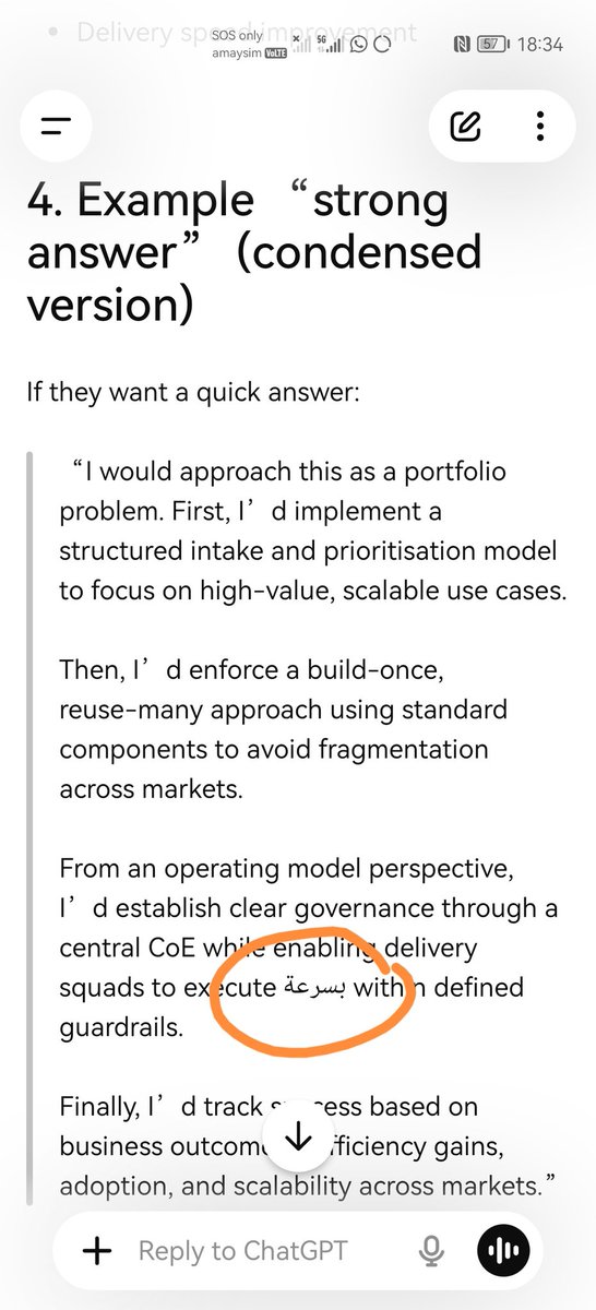asx_spec's tweet photo. I was chatting to Chatgpt as usual and it throws in an Arabic word. No one knows what's going on with AI these days https://t.co/7b8wesH01e