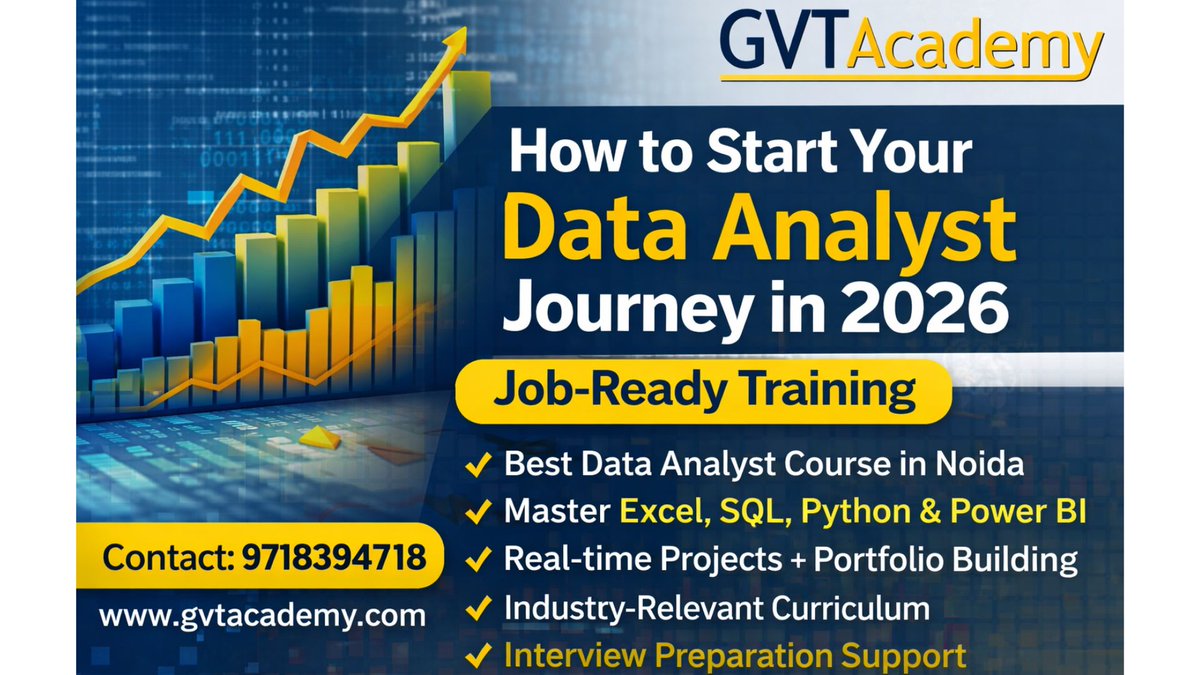 GVTAcademy's tweet photo. https://t.co/xFARHYJ34K

#DataAnalytics #DataAnalyst #GVTAcademy #LearnDataAnalytics #DataAnalyticsCourse #DataAnalystCourse #ExcelForDataAnalysis #SQLForDataAnalysis #PowerBI #PythonForDataAnalysis #DataScienceCareer #CareerInData #JobReadySkills https://t.co/wY8TCj0TYn