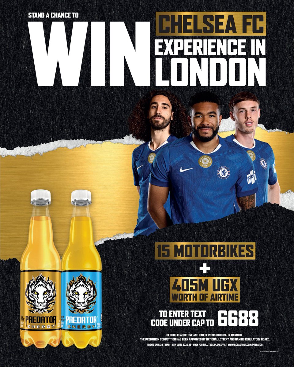 Today, we launch the Predator Energy Under the Crown campaign dubbed “Win a Chelsea FC Experience in London”⚡

Are you ready? 

#BeraGumiteNePredator
#WinATripToChelseaUG
#RefreshUG
#CCBU