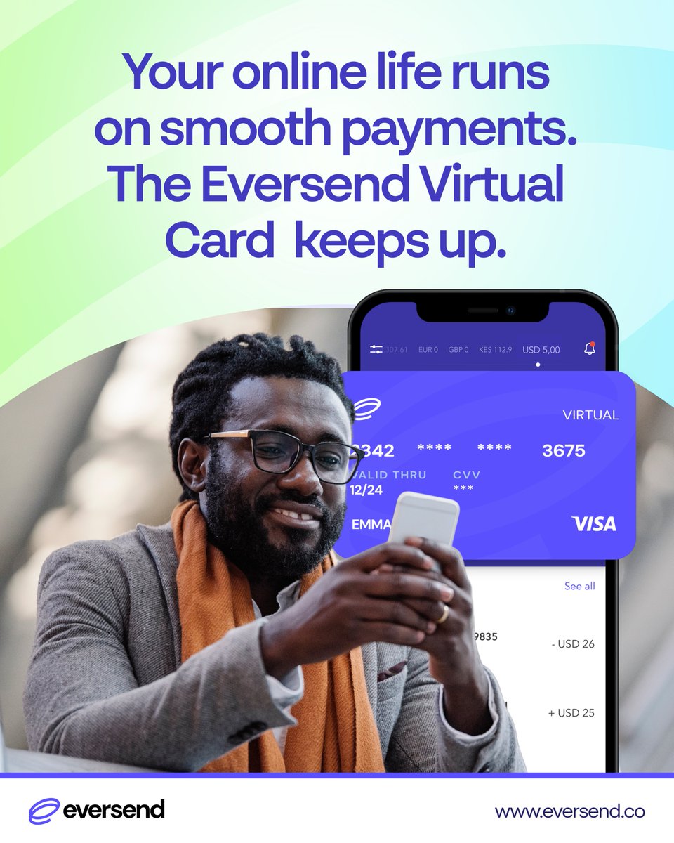 eversendapp's tweet photo. Shop globally and manage your subscriptions with ease. Get an Eversend Virtual Dollar Card instantly and use it for smooth online payments 💳.