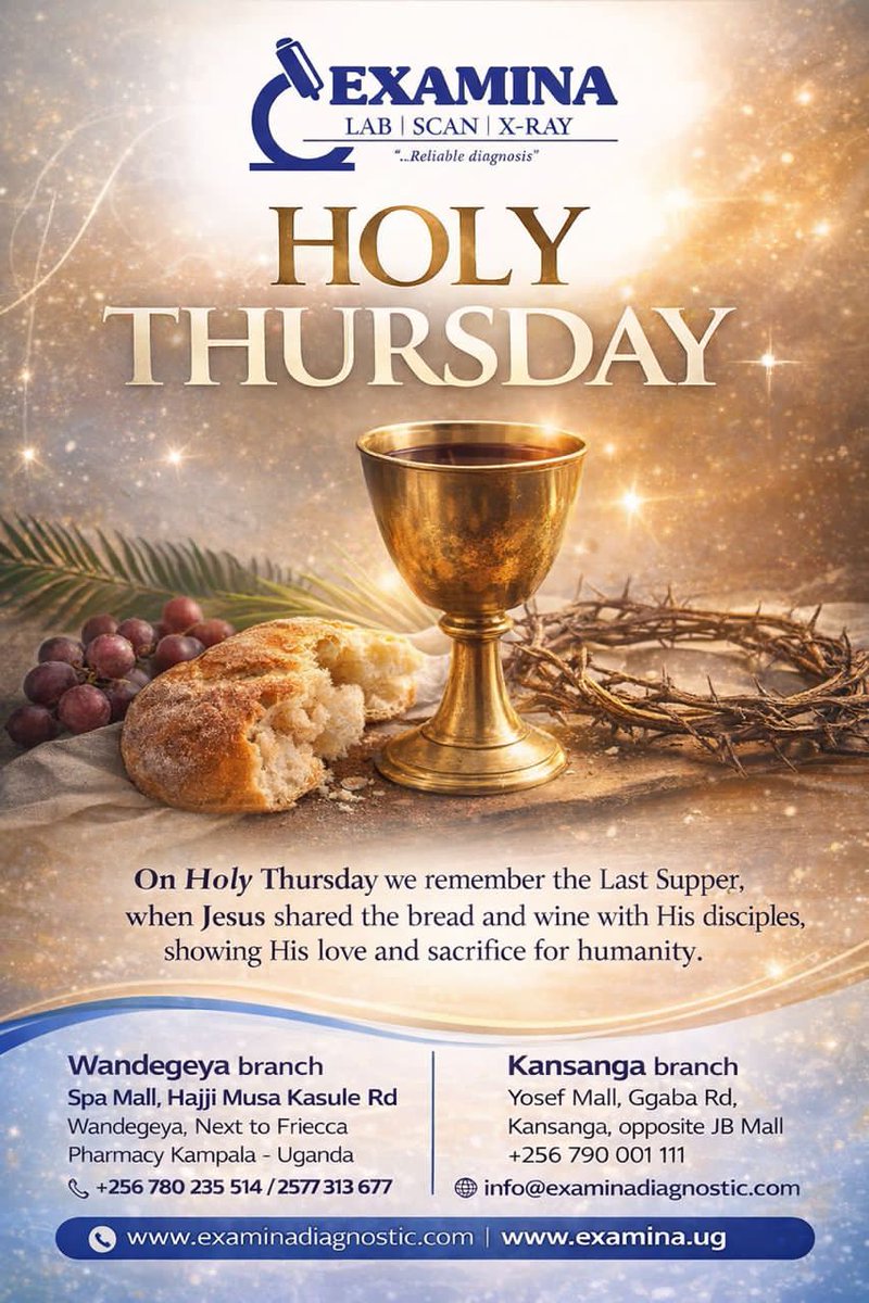ExaminaC's tweet photo. From everyone at @ExaminaC we wish you a blessed Holy Thursday 🙏

#ReliableDagnosis https://t.co/i4HRPY2Blr