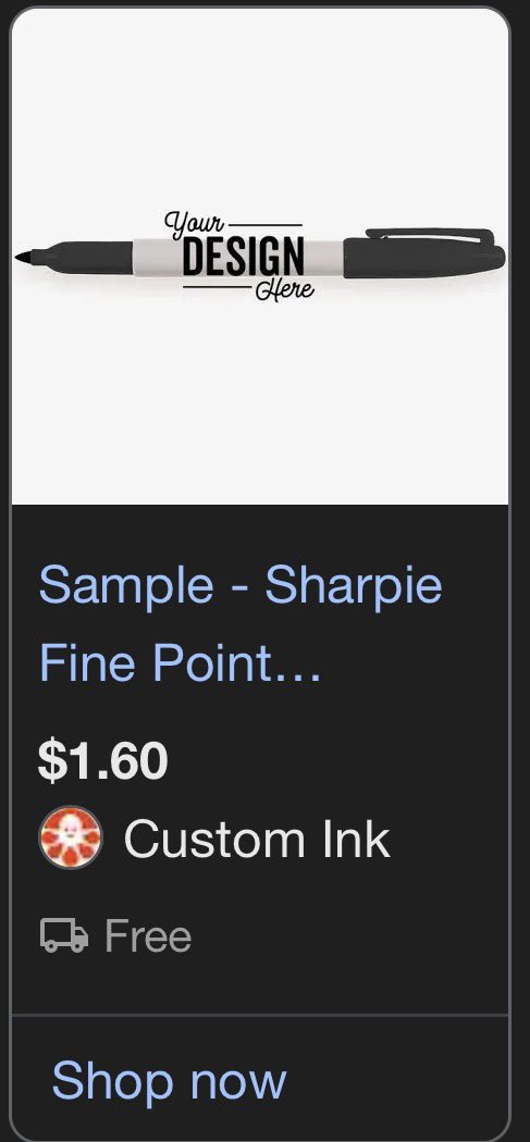 PokeRick360's tweet photo. @goldstar002 Dude really ordered Sharpies from Custom Ink and now tells a story about how he negotiated w/ the Sharpie King to pay 3x more than they cost at a business that crushes their profit margins by selling you custom sharpies. 🤦 https://t.co/2jR6KfZnAt