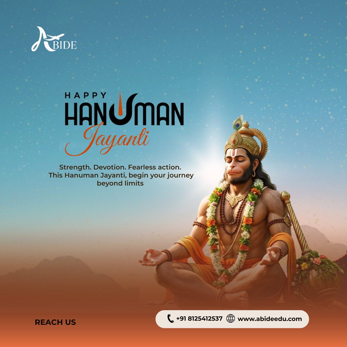 academic1131166's tweet image. “Empowering your journey beyond limits 🚀”
May Lord Hanuman bless you with strength, courage, and wisdom. Happy Hanuman Jayanti! 🙏
#abideedu #hanumanjayanti #devotion #power #abroadstudy #studyinabroad