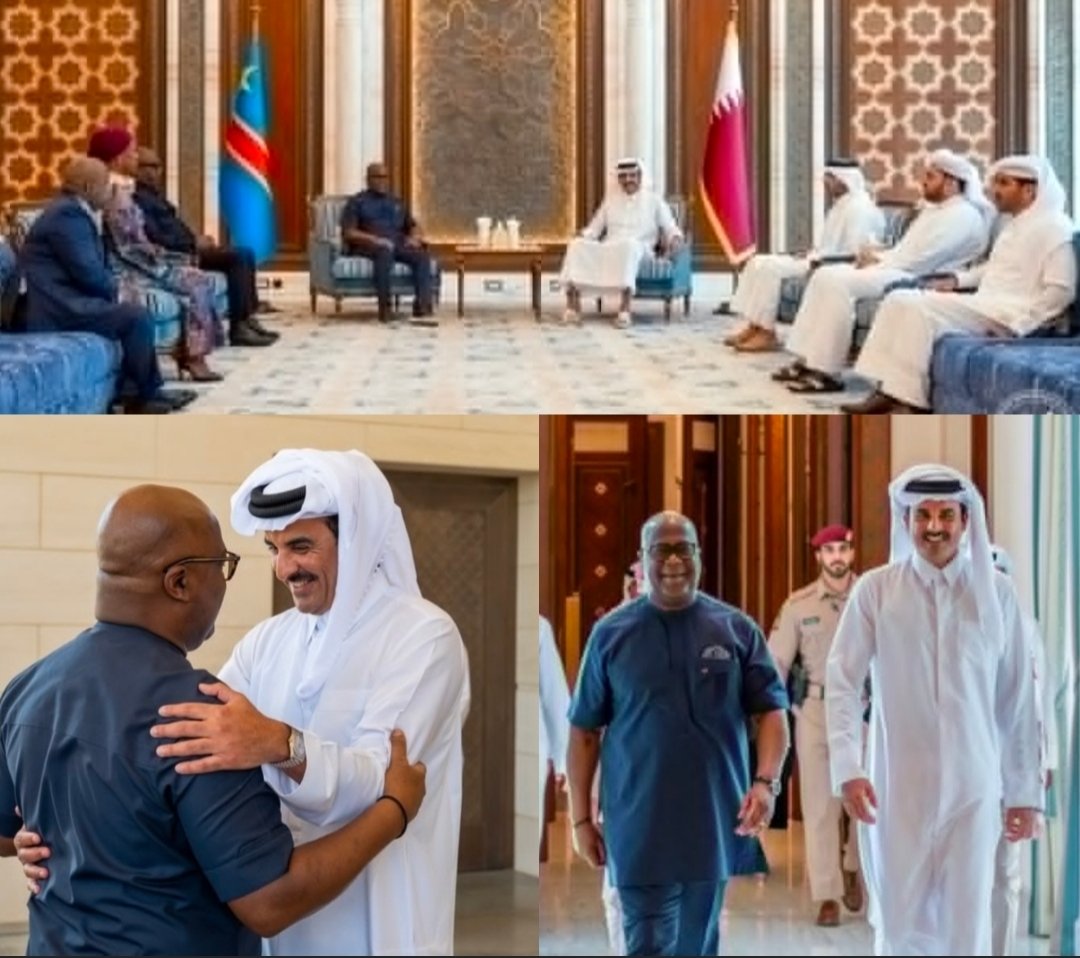 Enjeuxafricains's tweet photo. Félix-Antoine #Tshisekedi #Tshilombo s'est entretenu ce jeudi 2 avril à #Doha avec l'#émir du #Qatar, Cheikh #Tamim bin #Hamad #Al_Thani. Les 2 dirigeants ont évoqué la situation prévelant notamment au #Moyen_Orient, plus précisément l’agression #iranienne contre le Qatar et plusieurs États de la région. Le président rd-#congolais en a profité pour réaffirmer l’attachement de son pays au respect du droit international et des principes de la charte des #Nations_unies, en particulier le respect de la souveraineté et de l’intégrité territoriale du Qatar. Autre préoccupation : la dégradation de la situation sécuritaire dans l’est de la #RDC, dans le #Grand_Kivu. À cet effet, le numéro un rd-congolais a réaffirmé la pleine adhésion de son pays aux efforts de médiation entrepris par le Qatar, destinés à instaurer une paix régionale durable. Étaient présents à cet entretien, côté rd-congolais : le haut-représentant du chef de l'État,  #Sumbu #Sita #Mambu, l'ambassadrice de RDC au Qatar, Valérie #Kabeya, et l'un des négociateurs dans le cadre du processus de Doha, Jean-Claude #Kabongo.