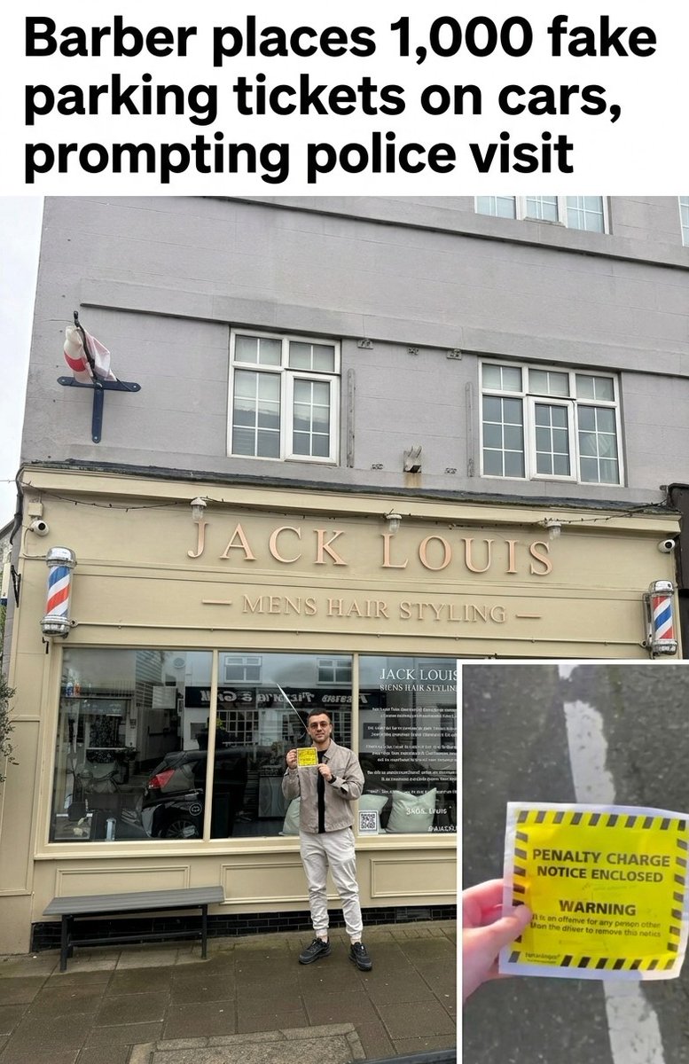 MunzerChowdhury's tweet image. The Ultimate "Close Shave" with the Law 🚔✂️
An Essex barber just turned 1,000 "parking fines" into £5,000 worth of hair styling vouchers. Jack Louis’ viral marketing stunt in Great
...
#SmallBiz #EssexNews #GuerrillaMarketing #Entrepreneurship #ViralNews