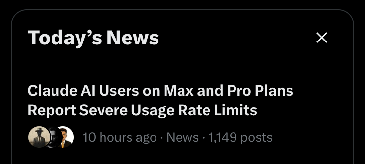 A masterclass in what NOT to do in customer service.

Here's the play-by-play:

03/23 - Users report hitting usage limits in just a few prompts. Looks like a bug.

03/25 - Issue goes viral on X and Reddit. 1k+ posts. Zero acknowledgement from Anthropic.

03/26 -More reports pile