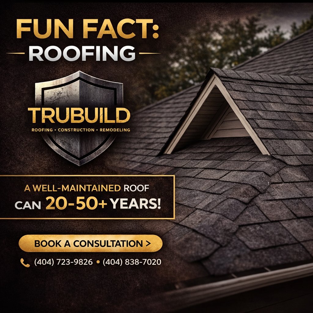 trubuildroofing's tweet image. Fun fact: Your roof can last 20–50+ years with proper care.

Regular maintenance helps prevent costly repairs and protects your home’s value. Small issues now can turn into big problems later.

📞 (404) 723-9826 | (404) 838-7020
Book your consultation today.

#Roofing #TruBuild