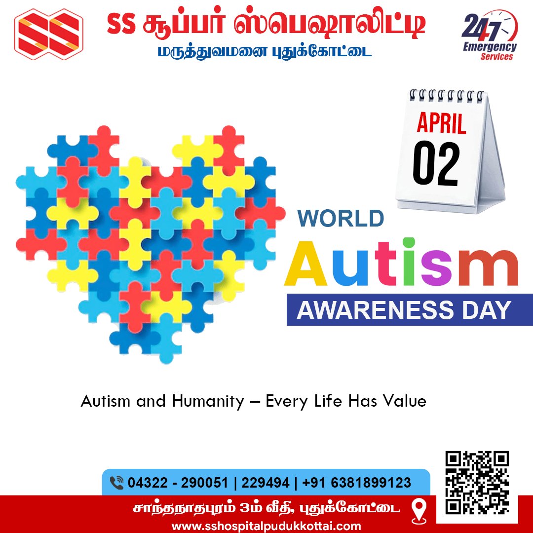 sshospitalpdkt's tweet photo. World Autism Awareness Day
SS Hospital Pudukkottai
Emergency Call: +91 6381899123
https://t.co/lxefLod9wc
#SSHospitall #hospitality #pududkkotai #Emergency #privatehospital #24hourservice #medicine #surgery #wecareyourhealth https://t.co/6XeqPAbNEL