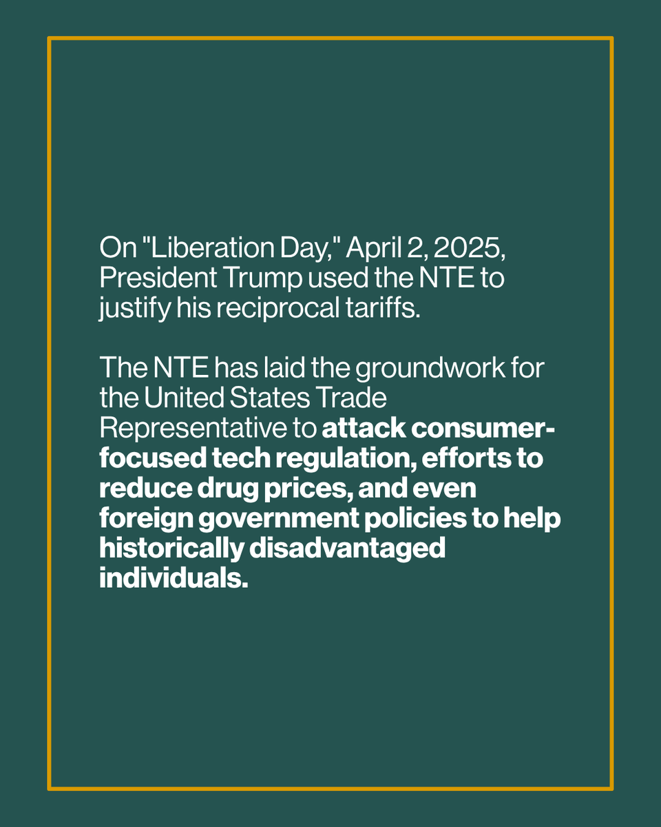 NewTradeCo's tweet photo. “Liberation Day” used the National Trade Estimate to justify sweeping tariffs. Today, it is still being used to advance corporate priorities under the guise of trade policy.

Our report breaks down how it’s being weaponized and what that means for us.  https://t.co/sqUzGd3wKd https://t.co/B564U0vYaJ