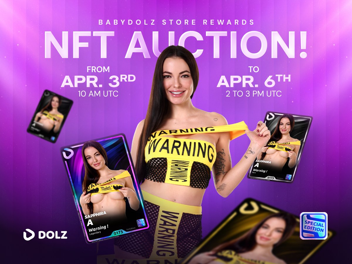 Dolz_official's tweet photo. 🟪 NEW REWARD AUCTION INCOMING

Exclusively for BabyDOLZ holders.

Sapphira A “Warning!” drops April 3rd at 10 AM UTC.
Only 444 cards. No more.

Final countdown on Monday : Each tier closes every 20 minutes from 2 PM to 3 PM UTC.

Hold your $DOLZ cards, boost your BabyDOLZ rewards.