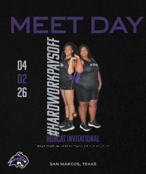 WileyAthletics's tweet image. We open the Bobcat Invitational.
🏟️Texas State Track and Field Complex
📍San Marcos, Texas
📊results.adkinstrak.com/meets/60987
#FeartheClaws #WhereWinnersThrive #HardWorkPaysOff #GoForthInspired