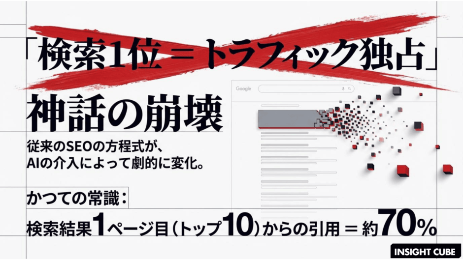 gcinsightcube's tweet photo. 【検索1位の転落。Google AI回答の引用元から「上位サイト」が消え始めた理由】
・「検索上位＝トラフィックの独占」という方程式が、AIの介入によって劇的に変化している
・「クエリファンアウト（Query Fan-out）」という概念とは
https://t.co/e5wKy3Vzls

#aioverview #SGE #SEO #queryfanout https://t.co/vVjPnUx95m