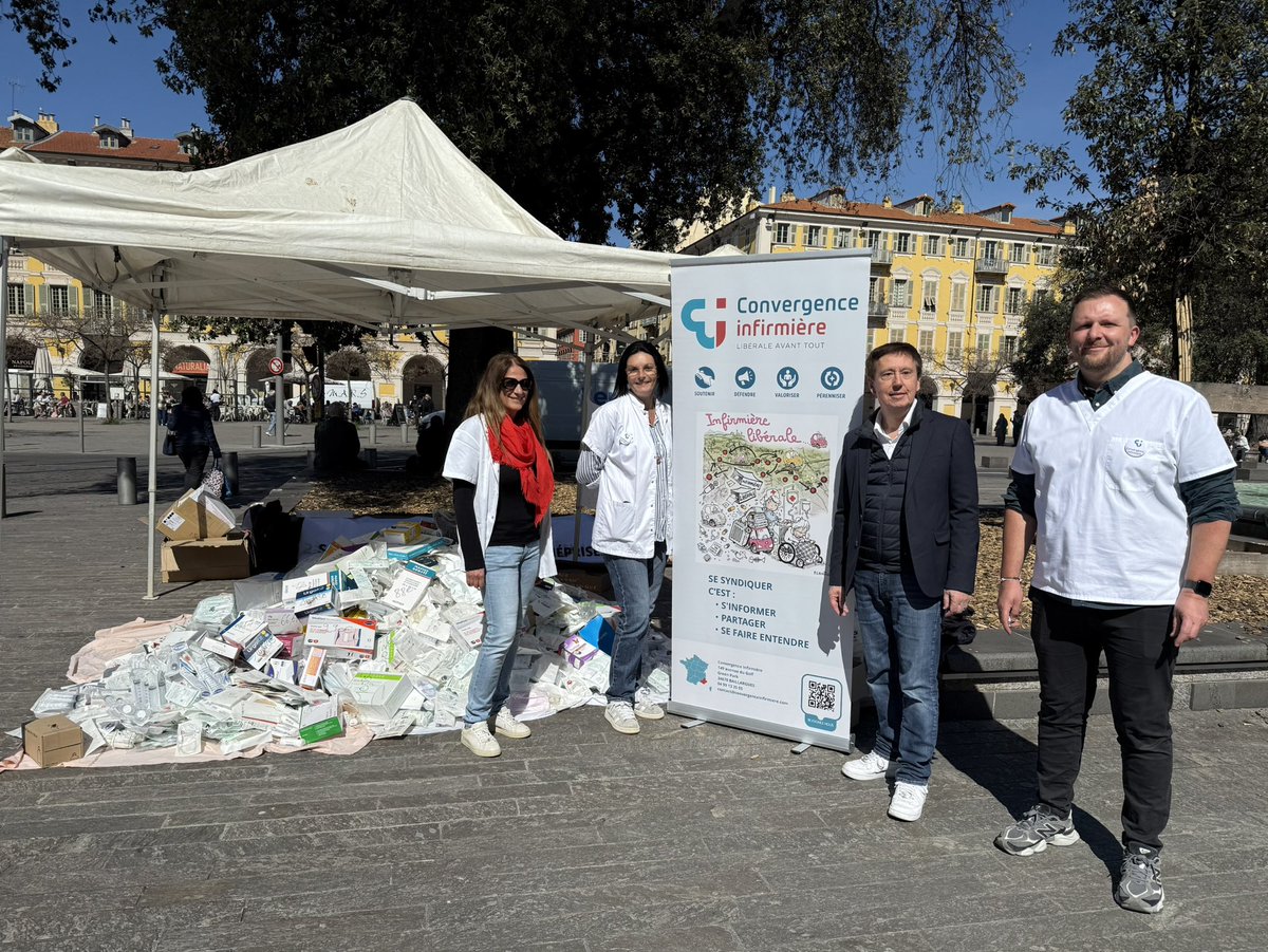 hervecael's tweet image. Rencontre avec les infirmières et infirmiers du syndicat Convergence, mobilisés place Garibaldi à #Nice06 pour une grande collecte de matériel médical inutilisé. Une initiative solidaire pour lutter contre le gaspillage, en partenariat avec des associations qui assurent la