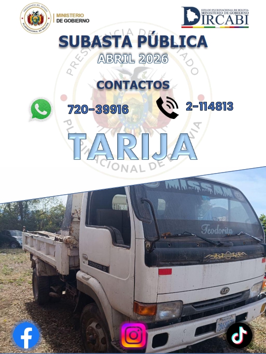 dircabi_bolivia's tweet photo. ✨ 𝗢𝗙𝗜𝗖𝗜𝗡𝗔 𝗗𝗜𝗦𝗧𝗥𝗜𝗧𝗔𝗟 #DIRCABI #Tarija ✨
Te invita a ser parte de los Actos de Monetización del Primer Trimestre 2026
📞 Más información: 72039916
💻 Descarga el catálogo: https://t.co/15heEJOR40
🔖 #Bolivia  #SubastaPublica #SubastaDeAutos #SiempreBolivia https://t.co/bzinXN7TVf