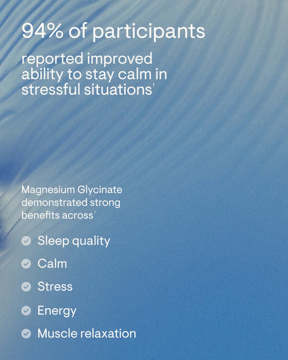 thornehealth's tweet photo. Magnesium Glycinate is Thorne’s fastest growing product for a reason.⁠
⁠
In a 28-day consumer study:⁠
⁠
91% reported improved sleep⁠
84% reported improvements in stress, mood, or focus⁠⁠
And 90% reported no side effects.⁠
⁠
Real results. Backed by data. #onlyThorne https://t.co/J0LcgzX38C