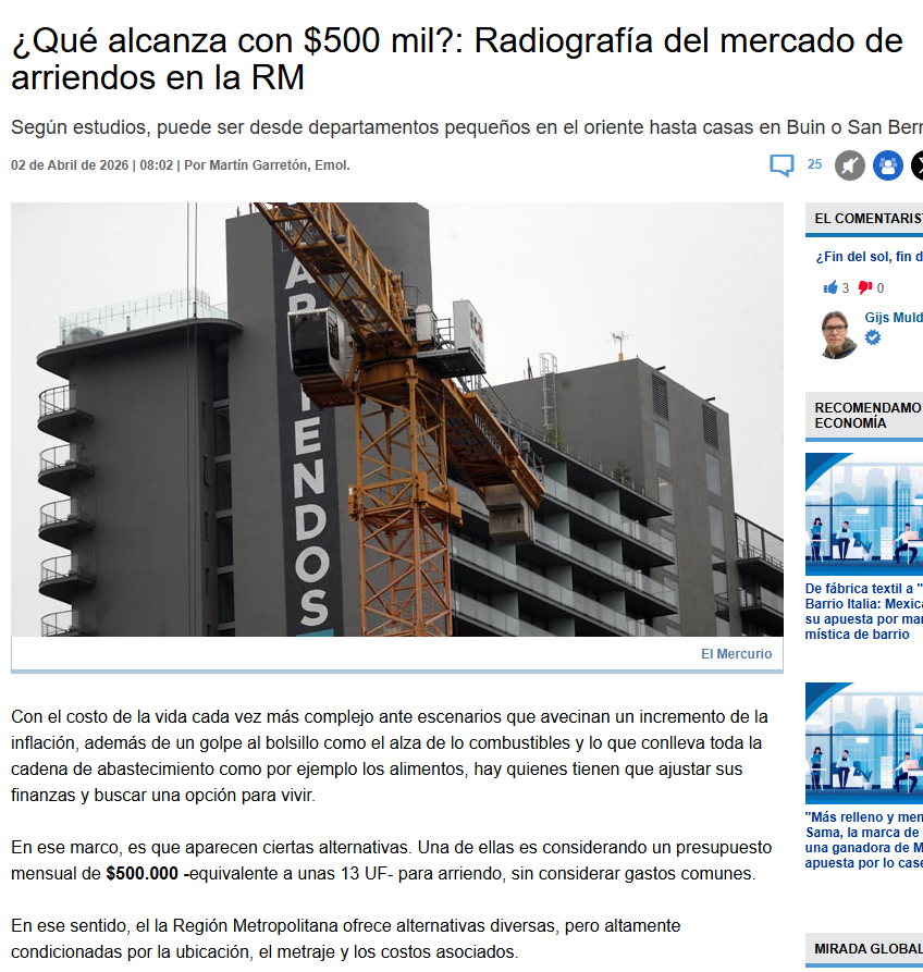 $500 mil ya no alcanzan para vivir bien en Santiago… ¿o sí? hoy ese presupuesto puede significar desde un departamento de menos de 30 m² en el sector oriente hasta una casa en la periferia.  

Reinaldo Gleisner lo deja claro: en comunas como Las Condes apenas alcanza para un