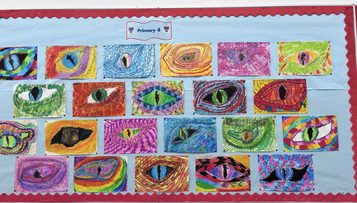 AntoninePrimary's tweet image. Some beautiful artwork on display from P4 and P7.   Exploring and investigating line and colour.  #Successfullearners #ExpressiveArts